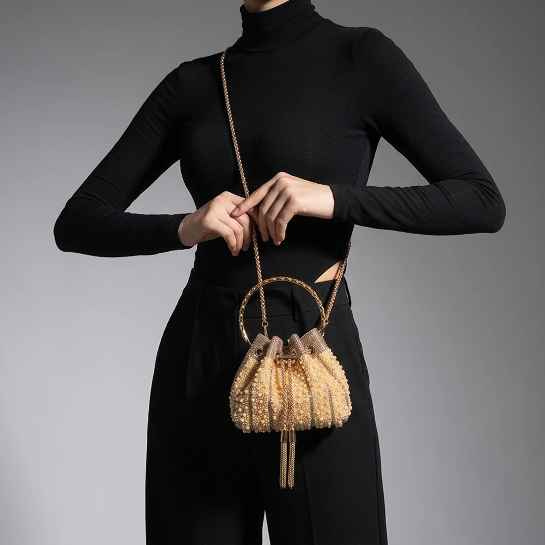 Noir Crystal Bucket Bag - Image 8