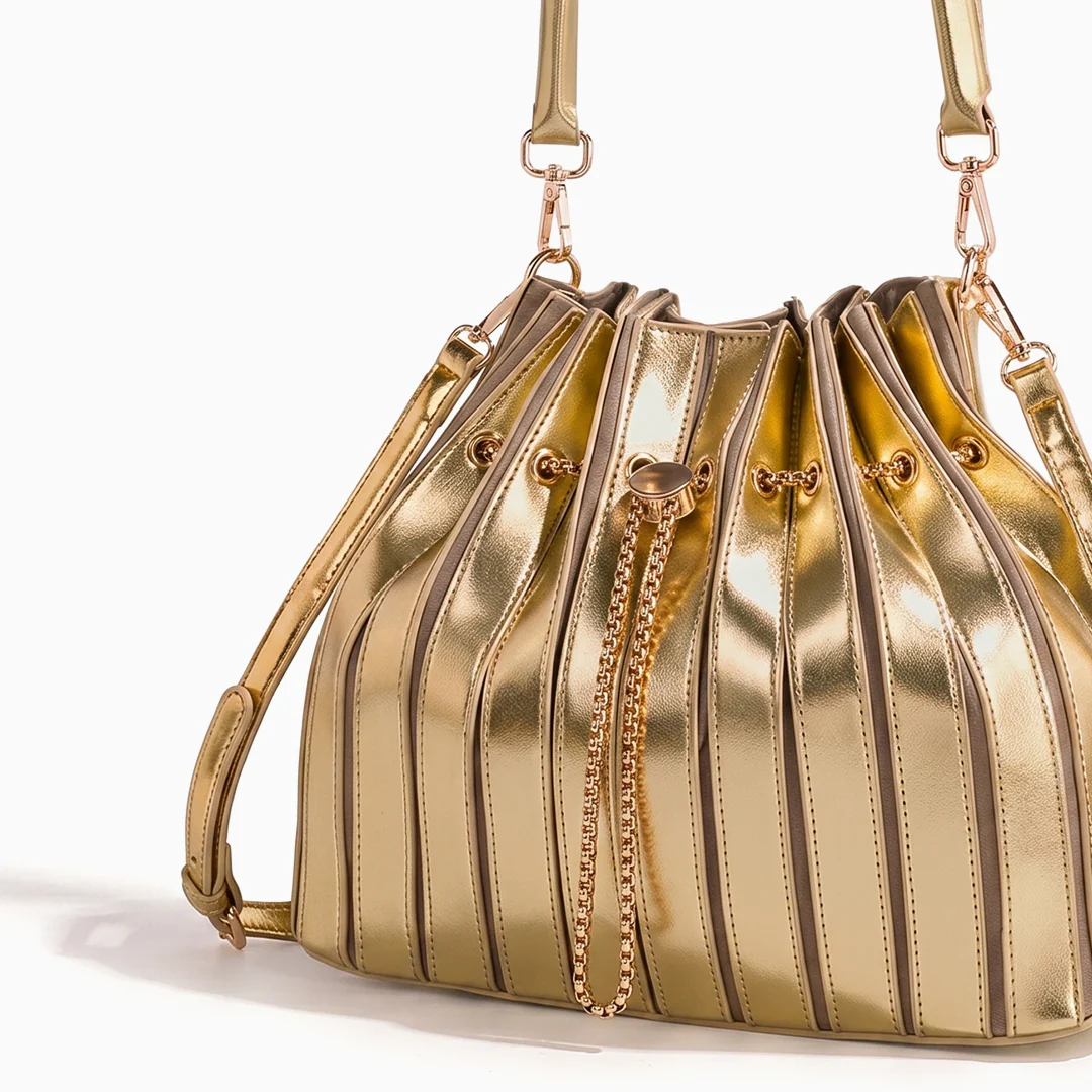 Stella Pleated Drawstring Bucket Bag - Image 2
