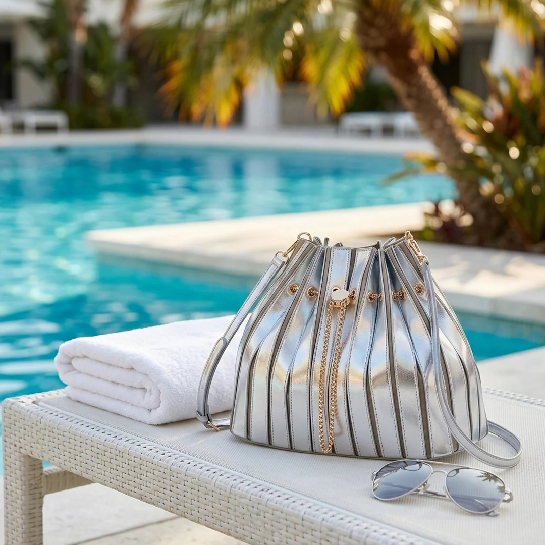Stella Pleated Drawstring Bucket Bag - Image 9