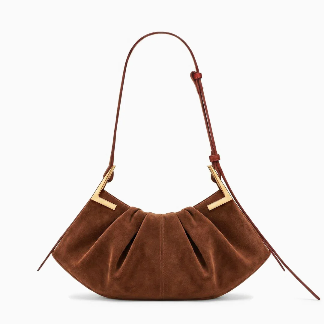 Talia Pleated Suede Handbag - Image 11