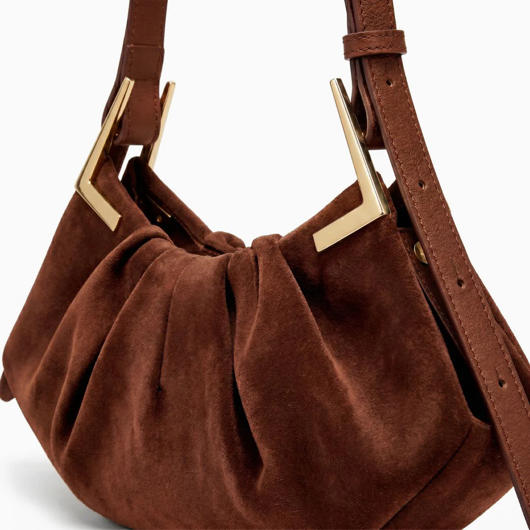 Talia Pleated Suede Handbag - Image 12