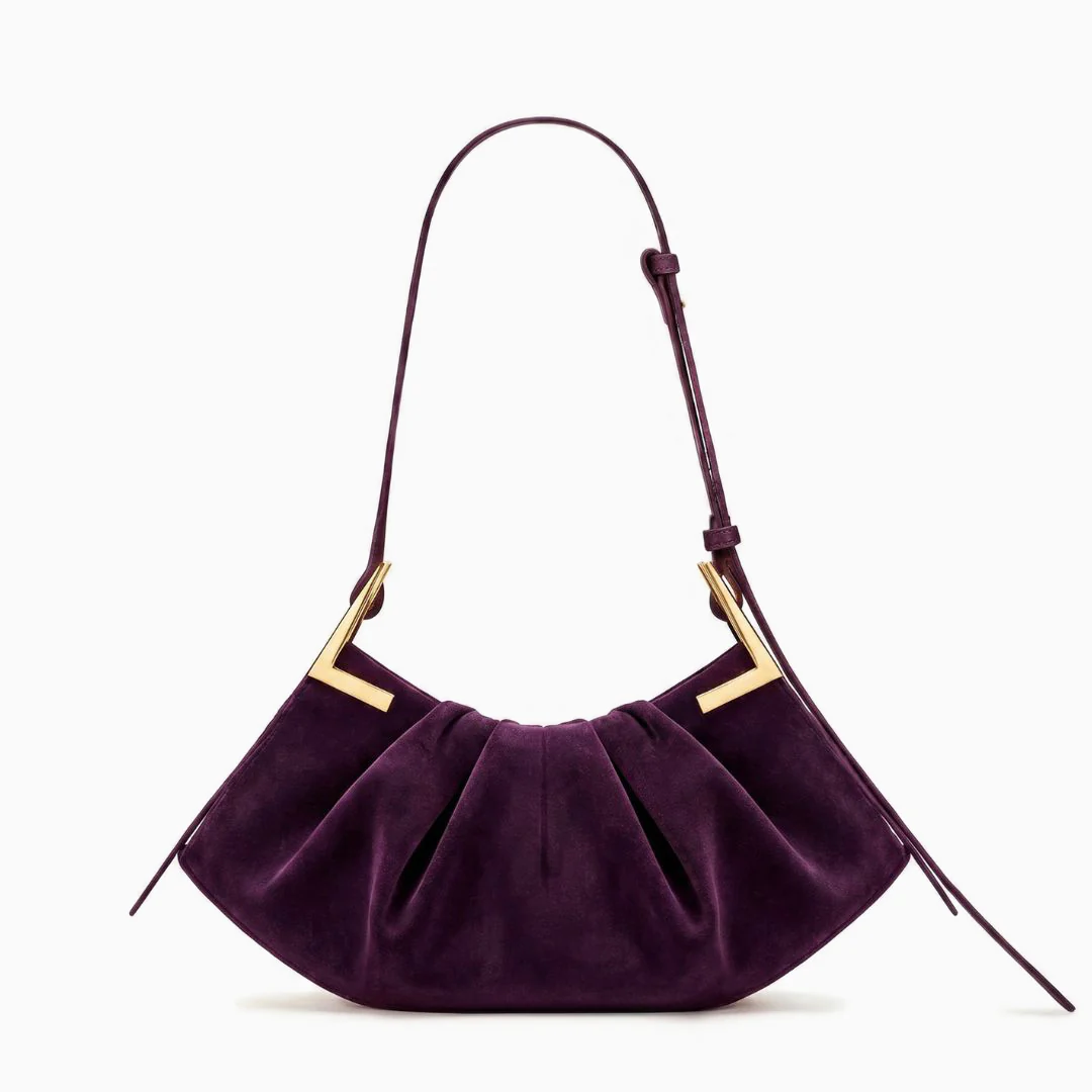 Talia Pleated Suede Handbag - Image 16