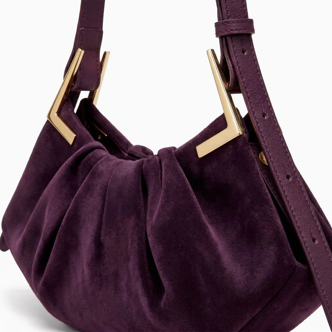 Talia Pleated Suede Handbag - Image 17