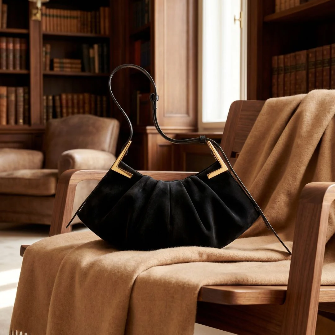 Talia Pleated Suede Handbag - Image 4