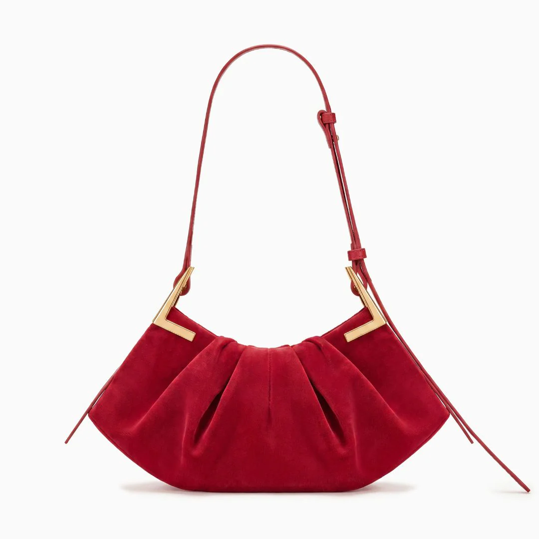 Talia Pleated Suede Handbag - Image 6